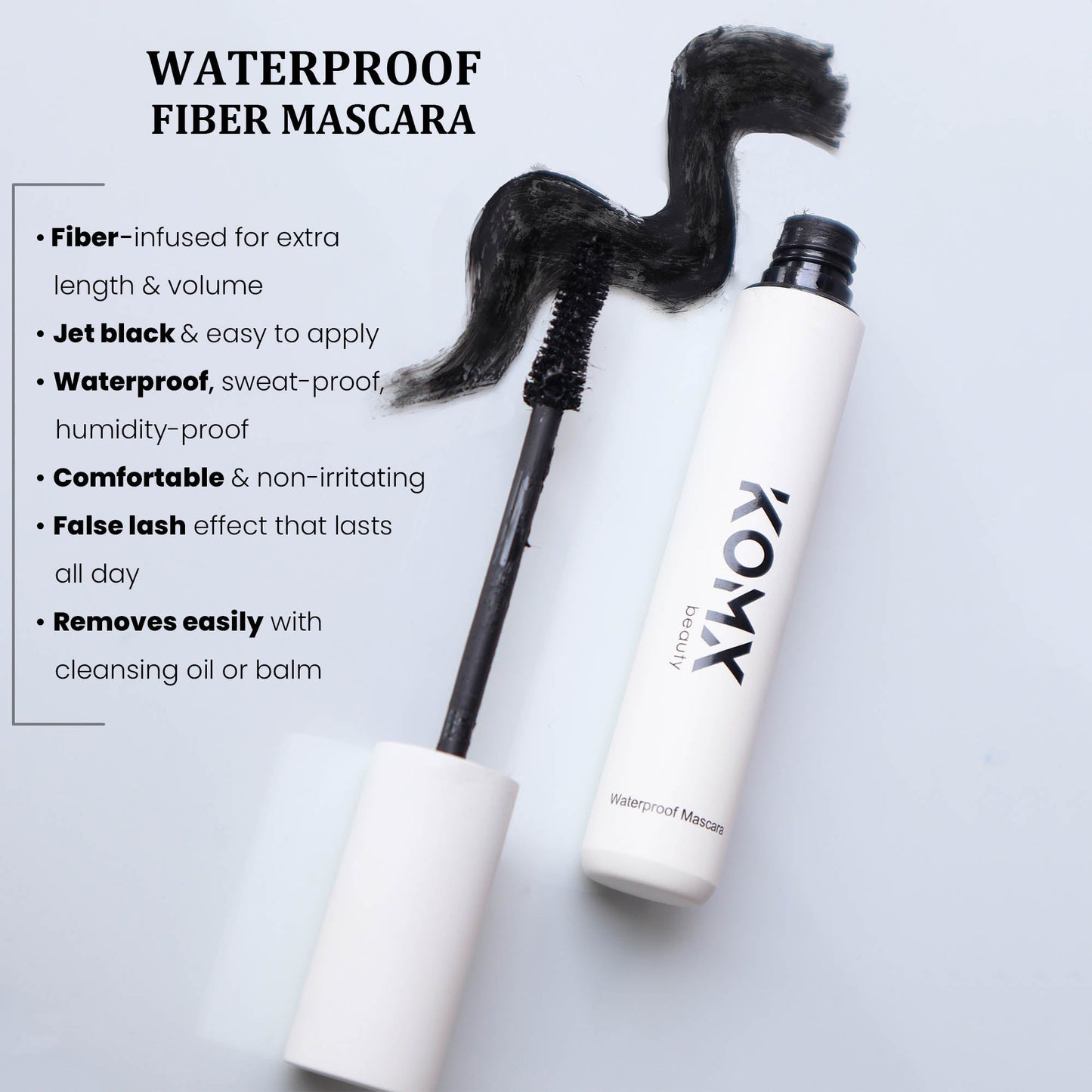 Waterproof Fiber Mascara |Extra length, long-lasting, smudge-proof volume. Komxbeauty
