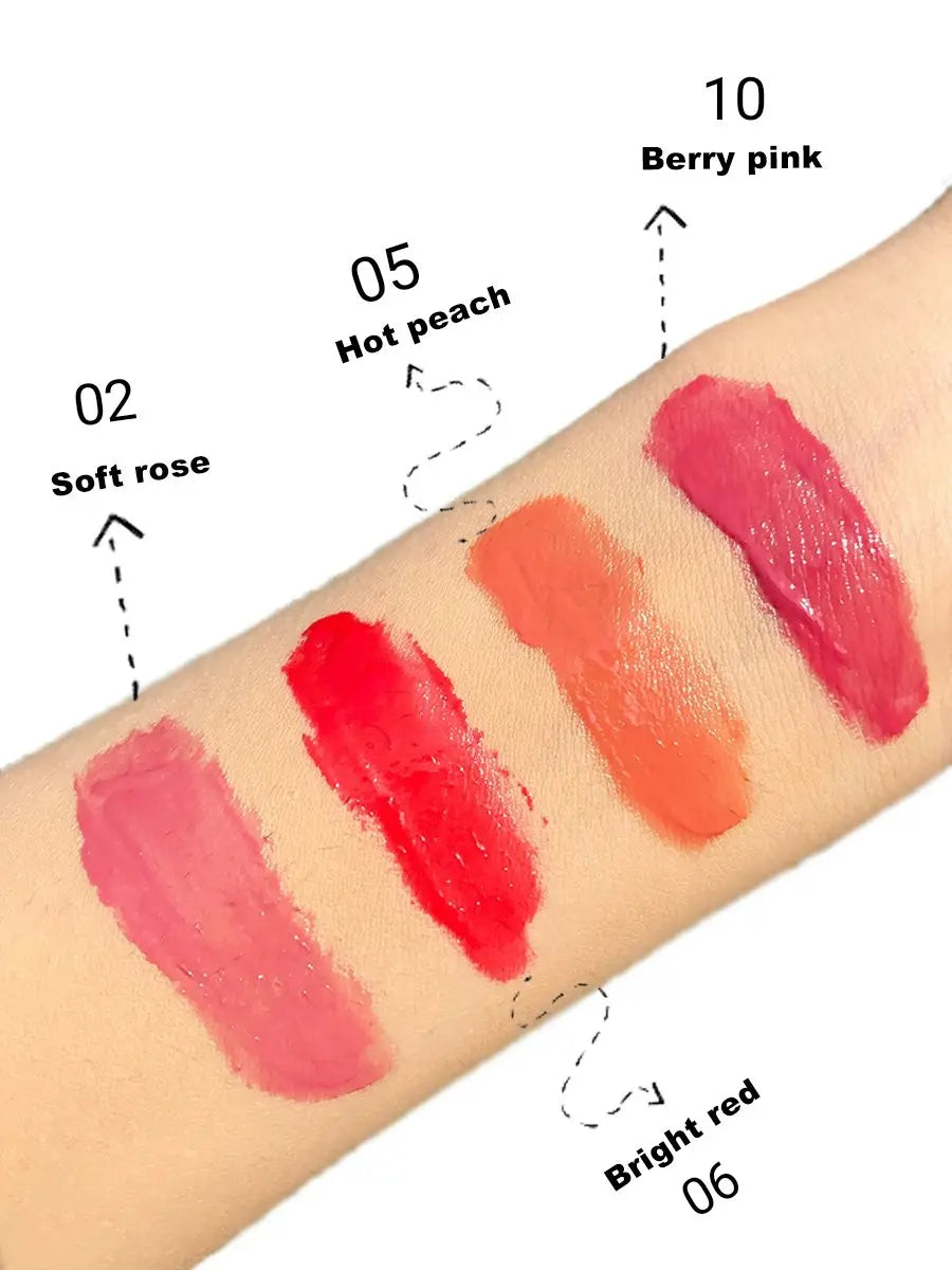 Soft rose ,hot peach ,berry pink. bright red lipstick swatches