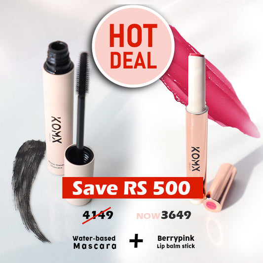 Everyday Glam Bundle – Water-Based Mascara + Berrypink Lip Balm | Save Rs 500 Komxbeauty
