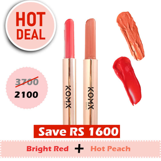 Bold Lip Balm Duo – Bright Red + Hot Peach | Save Rs 1600 Komxbeauty